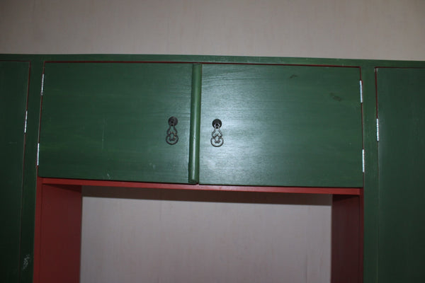 Armoire Vintage Bois Vert – 6 tiroirs + 4 portes + espace TV
