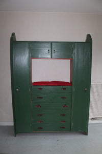 Armoire Vintage Bois Vert – 6 tiroirs + 4 portes + espace TV