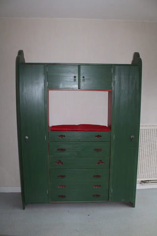 Armoire Vintage Bois Vert – 6 tiroirs + 4 portes + espace TV