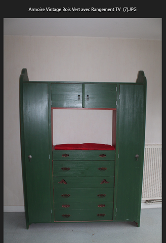 Armoire Vintage Bois Vert avec Rangement TV – 6 Tiroirs & 4 Portes – 150x210 cm