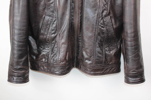 Blouson Vintage Cuir veritable Marron Bonobo – Taille XXL – Occasion Très Bon état